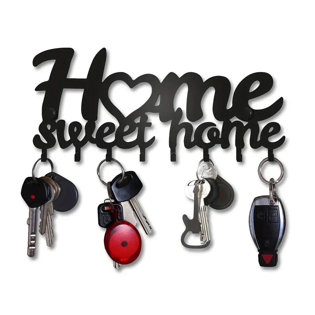 Metal Key Rack for Wall, Black Key Holder For Wall Decorative, Metal Wall Decor For Office, Hallway, Key Hooks Hanging