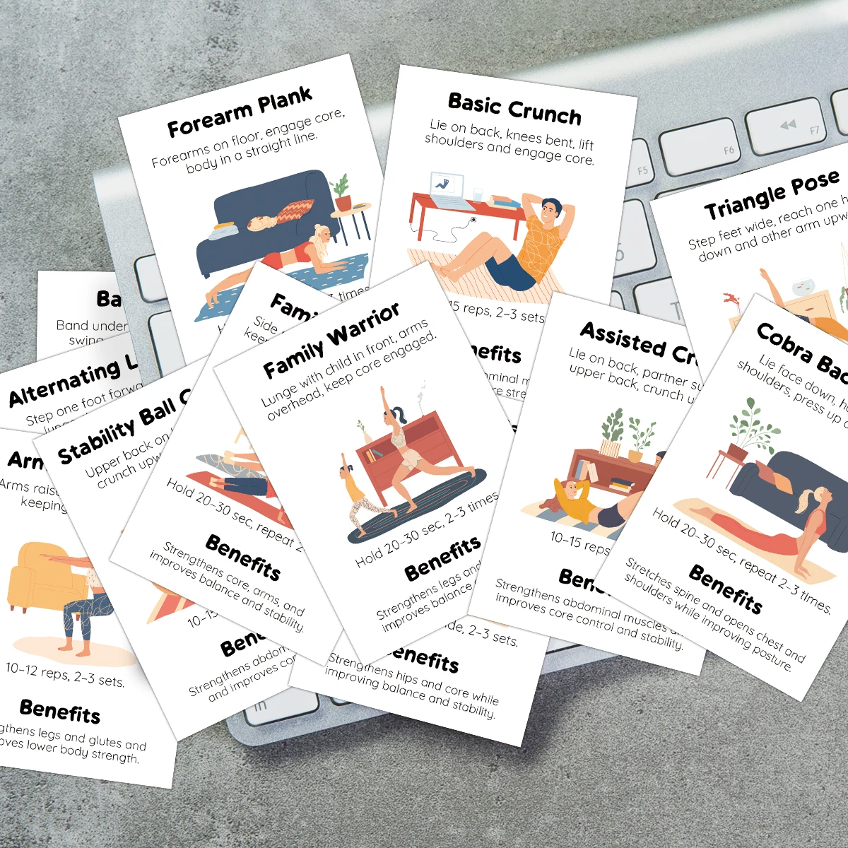 16pcs Home Workout Exercise Cards,Illustrated Guide With Instructions,Portable Fitness Flashcards For Training,Yoga,Fitness Gift