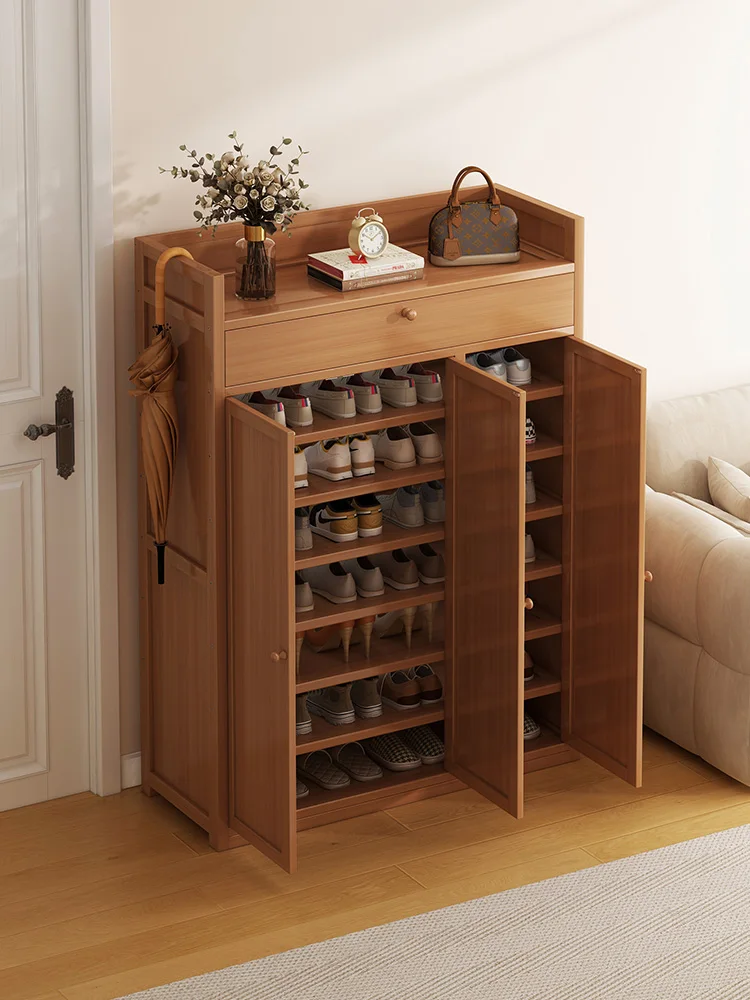 Solid wood household door shoe rack home storage cabinet integrated against the wall 2025 new rental house door corridor shoe