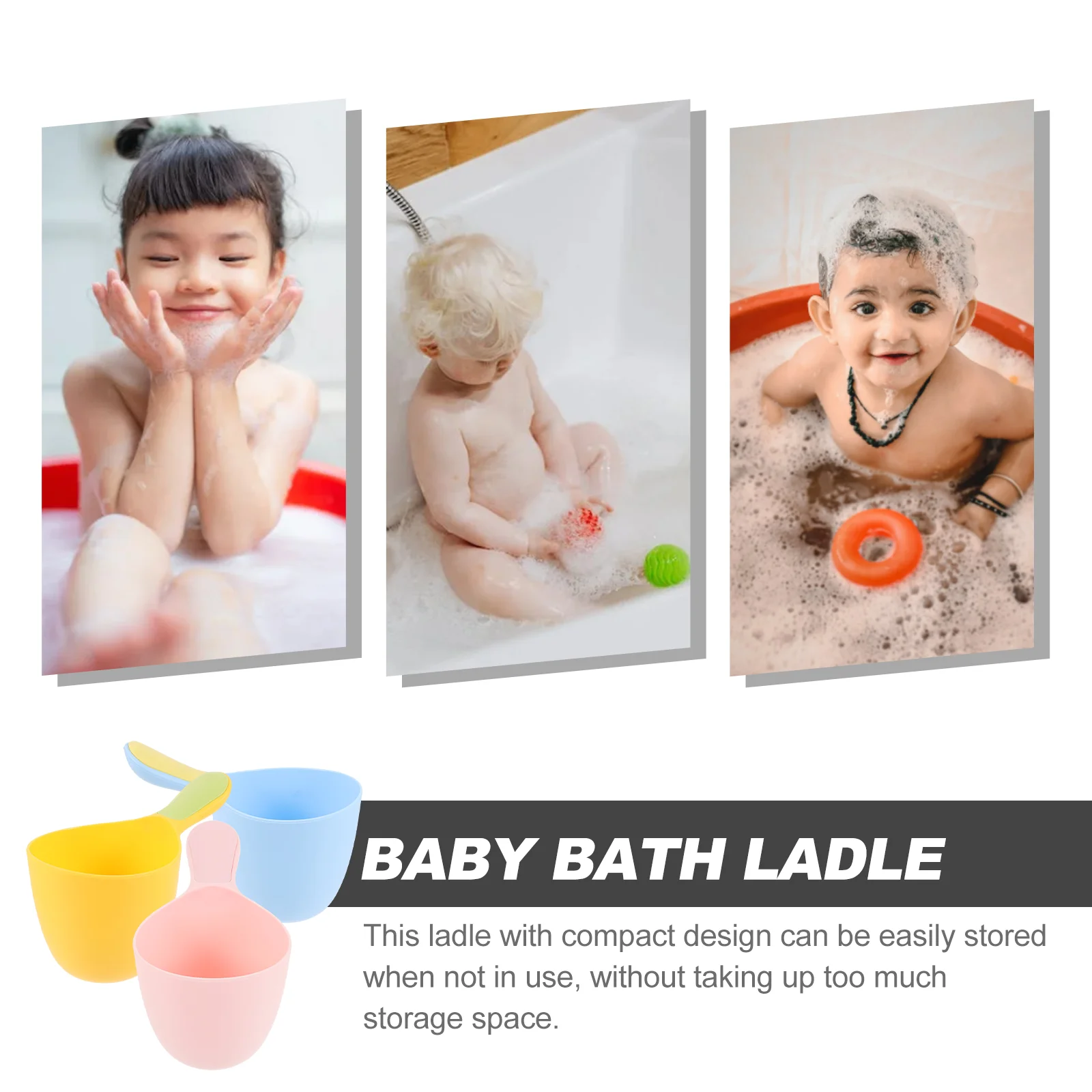 3pcs Baby Shower Water Ladle เด็กอเนกประสงค์อาบน้ําพลาสติก Scoop ถ้วยสีเหลือง STACKABLE ปลอดภัยขอบสําหรับผม