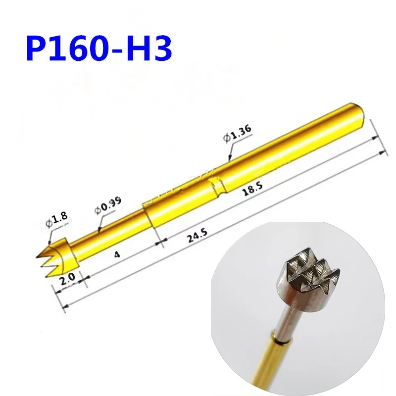 

100PCS/Bag P160-H3 Plum Blossom Head Spring Test Probe Diameter 1.8mm Total Length 24.5mm PCB Pogo Pin