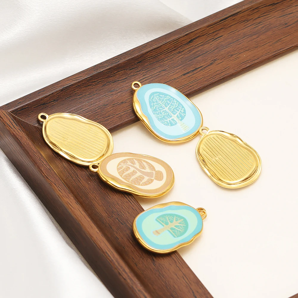 3 قطعة/الوحدة الفولاذ المقاوم للصدأ المينا شجرة سحر PVD الذهب المعلقات السائبة DIY بها بنفسك مجوهرات أقراط قلادة سوار صنع مكونات