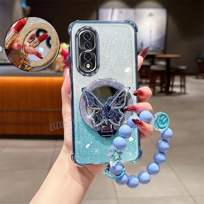 الفاخرة اللؤلؤ الحبل بريق مرآة لوضع مساحيق التجميل حامل هاتف حافظة لهاتف هواوي الشرف 9X Pro 60 70 80 90 100 200 300 Pro Ultra Y9s