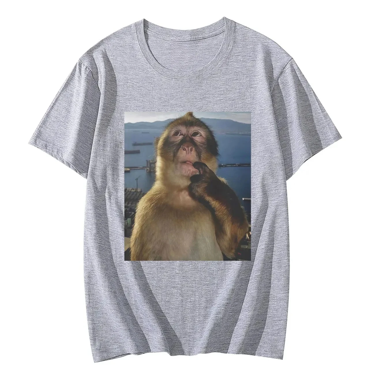 Women Summer Funny Thinking Monkey Meme Graphic Printed Casual Fashion Trendy Streetwear Daily Short Sleeve Tops for Ladies