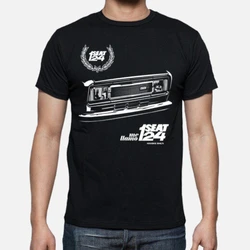 クラシックなスペインの車のTシャツ,ヴィンテージ,シート124 fi,前面の顔メンズ半袖ラウンドネックTシャツ,コットン100%,カジュアルスタイル