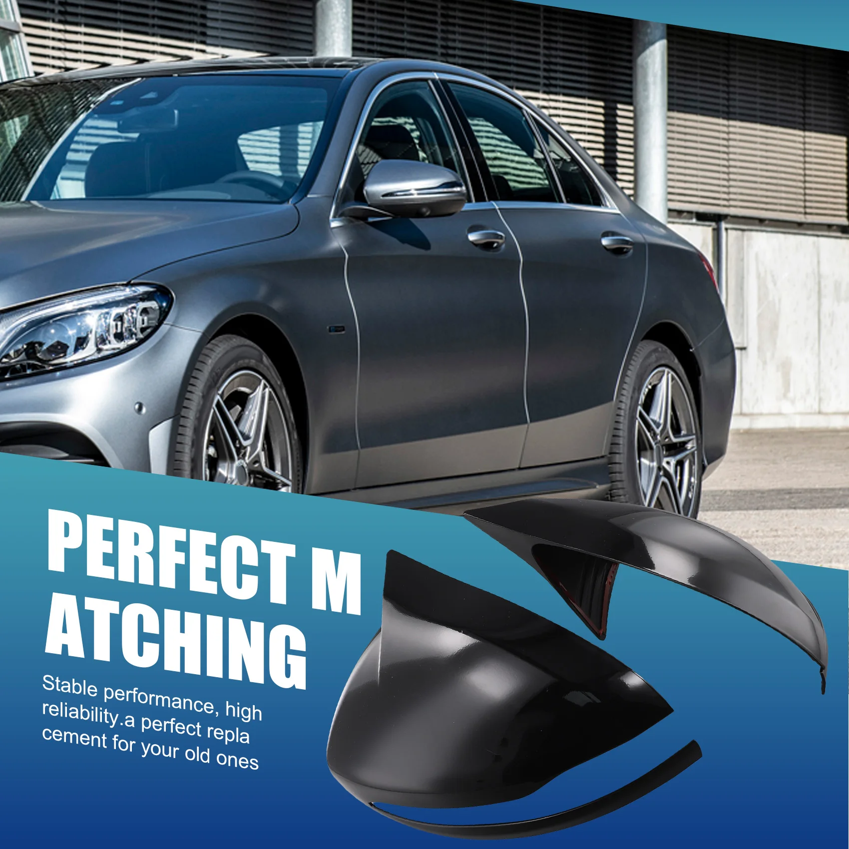 

N29R_RB Horned Style Side Rear View Mirror Cover For Mercedes Benz W205 Black