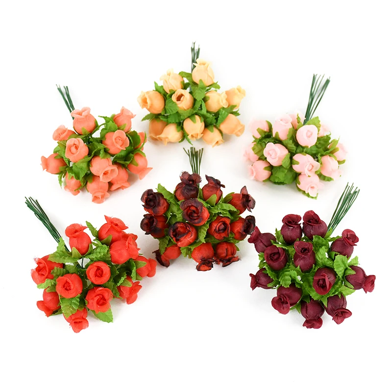 27 Colors Artificial Mini Rose Bouquet  Handmade Scrapbooking DIY Wreaths Craft Fake Flowers Bunch Home Wedding Party Decoration