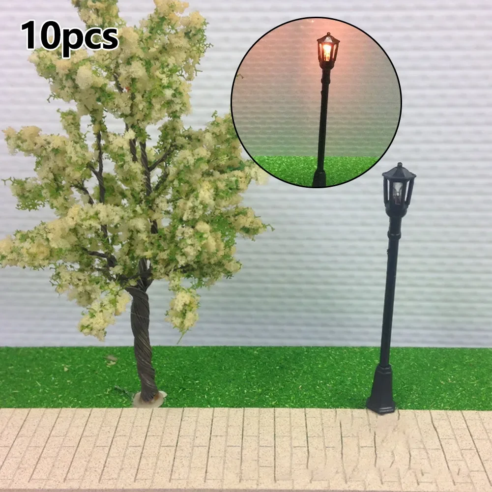 10pcs Warm White Model Street Lights Layout Lamppost Railroad Train Garden Playground Scenery LED Lamp Lighting