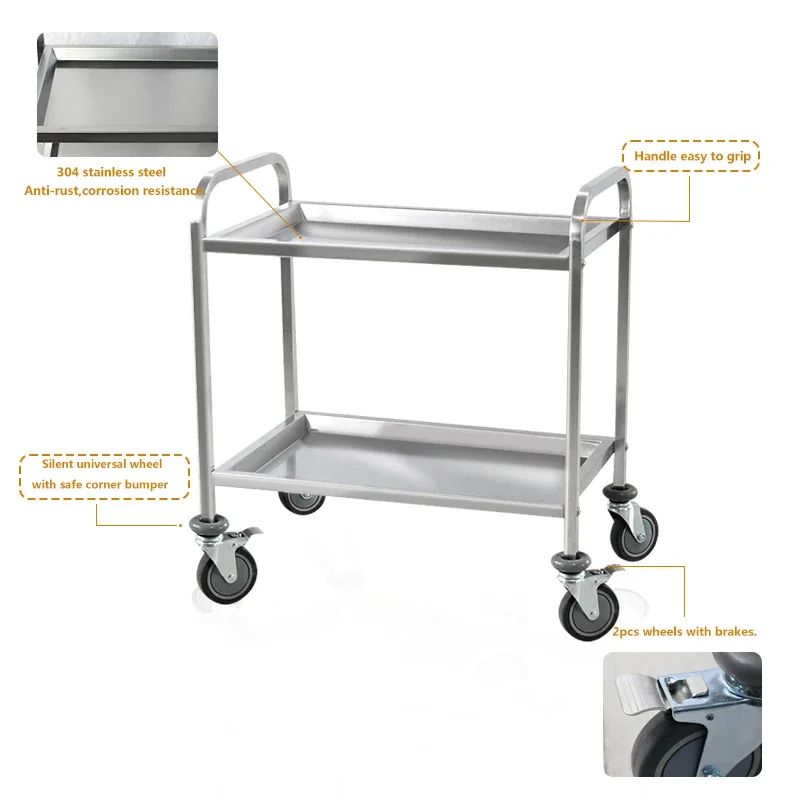 2 Layers Medical Hospital Surgical Instrument Treatment Trolley Steel Utility Cart