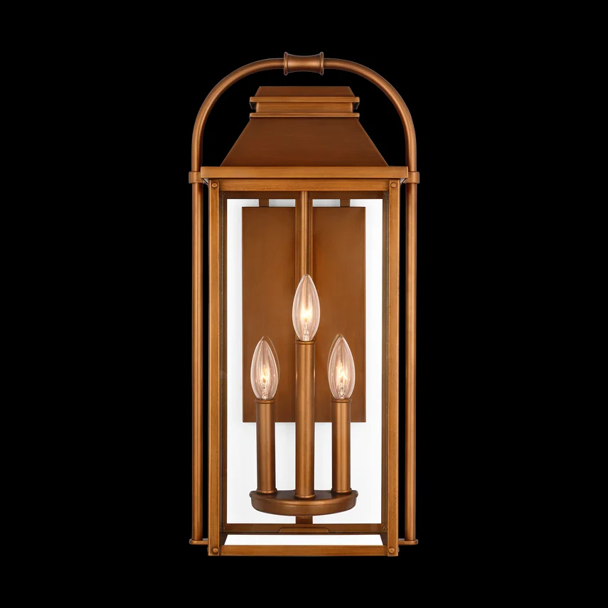 Design Hotel Villa Corridor Antique Brass Rectangular Wall Light Metal Glass Waterproof Outdoor Wall Lamp