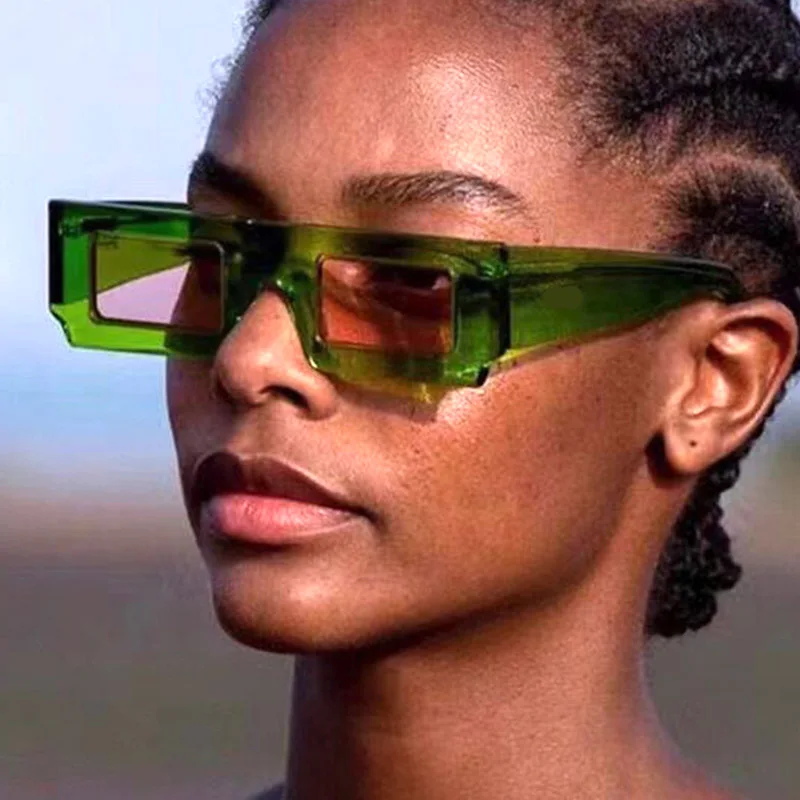 

2022 Hip Hop Blue Red Green Rectangle Sun Glasses Vintage Small Frame Square Sunglasses for Women Men Luxury Brand Eyewear