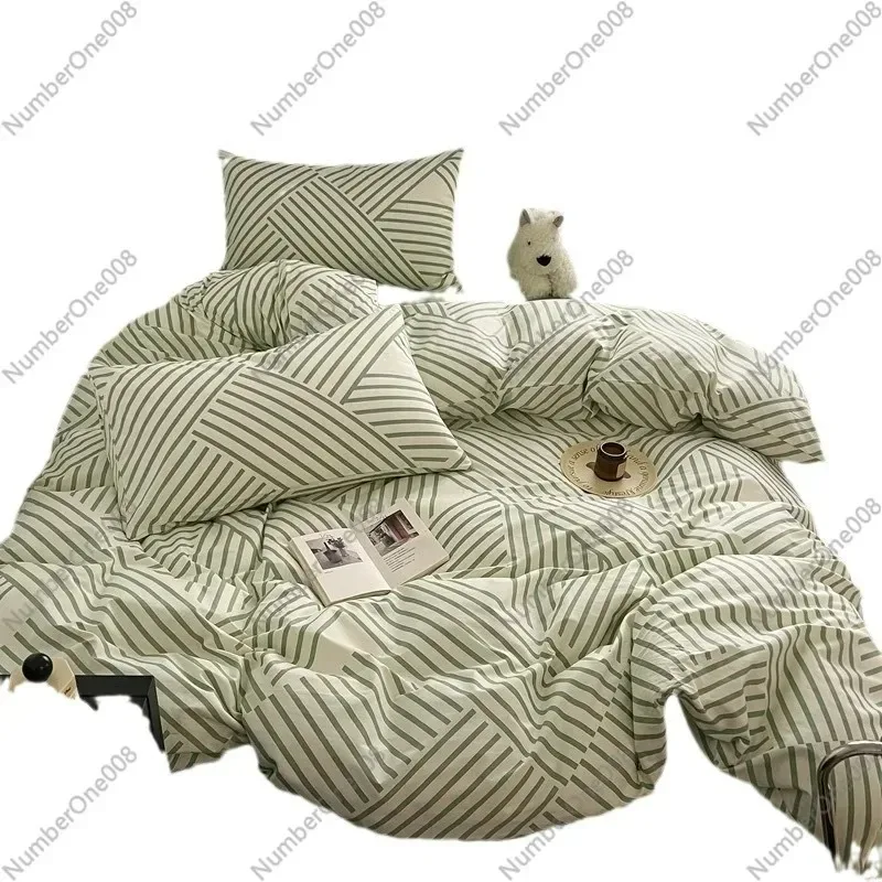 

Новый комплект постельного белья из 100% хлопка, 4 предмета, 2024 года: дышащий пододеяльник, простыня на резинке и наволочки, простой современный дизайн, всесезонный.