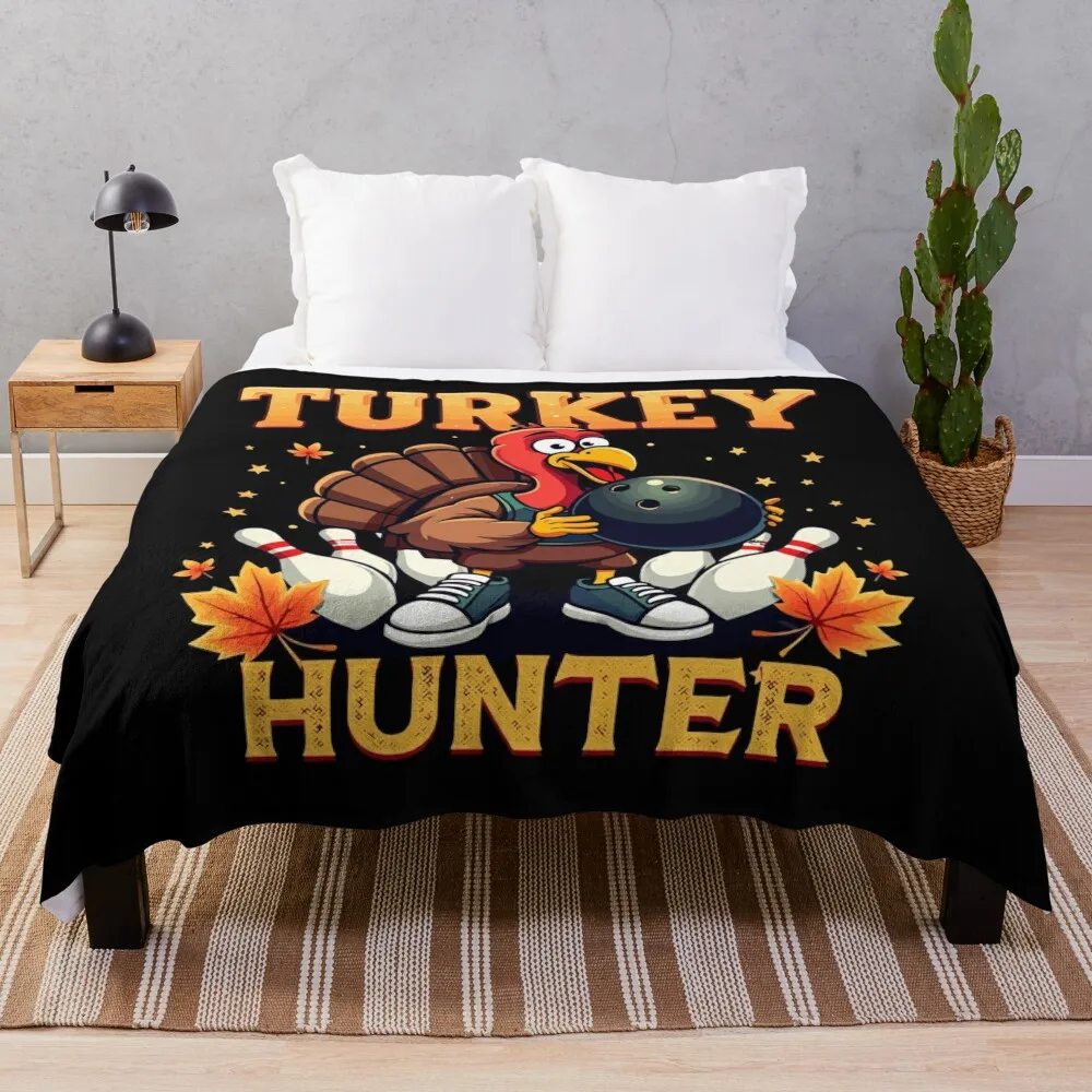 

Turkey Hunter Bowling Thanksgiving Funny Bowler Throw Blanket Softest Decoratives Blankets