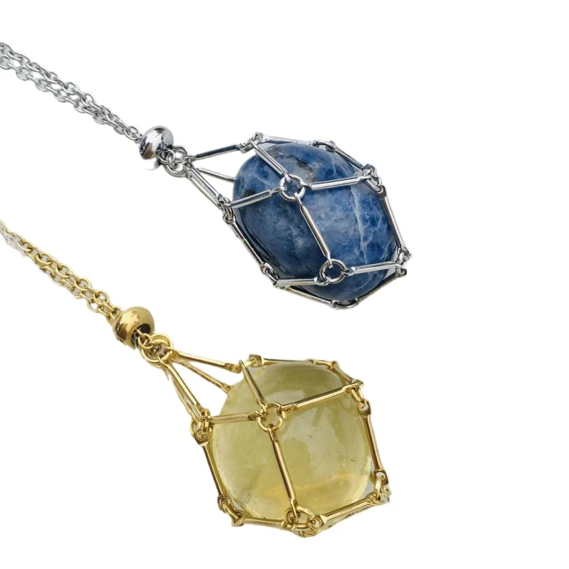 Metal Chain Crystal Cage Necklace DIY Stone Storage Stainless Steel Necklace Neck Jewelry Net Bag Rhinestone Holder Necklace
