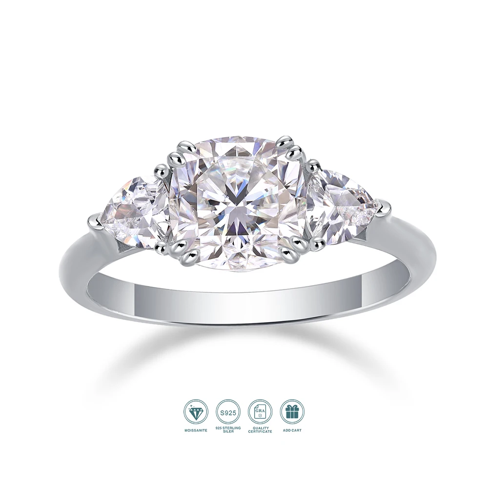 

1pc 3 Stone Moissanite Ring 2 Carat 925 Sterling Silver 18K Gold Plated Classic Jewelry for Women Gift Comes with GRA Certificat