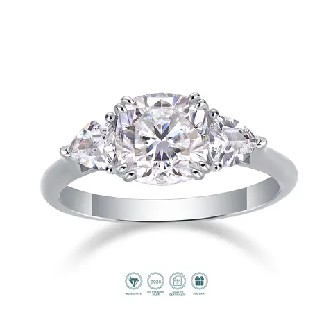 1pc 3 Stone Moissanite Ring 2 Carat 925 Sterling Silver 18K Gold Plated Classic Jewelry for Women Gift Comes with GRA Certificat
