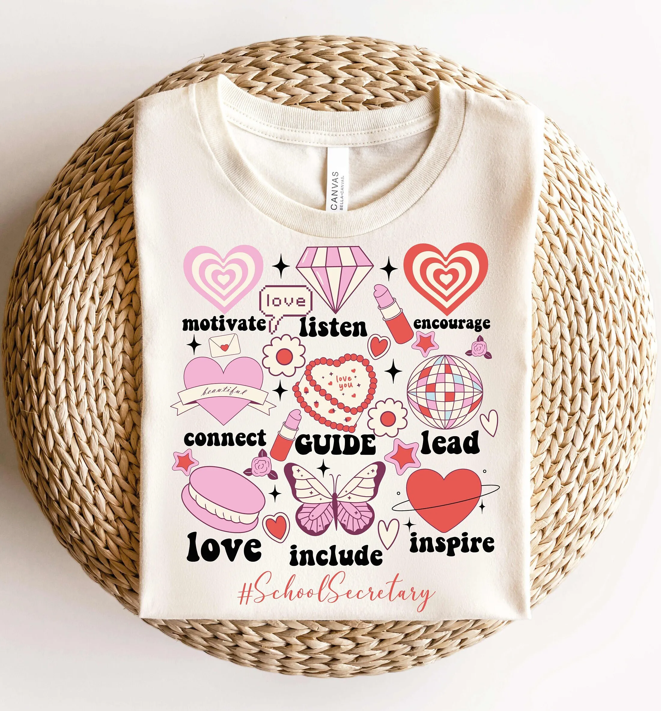 School Secretary Valentine'S Day T Shirt Retro Valentine Staff Front Office Receptionist