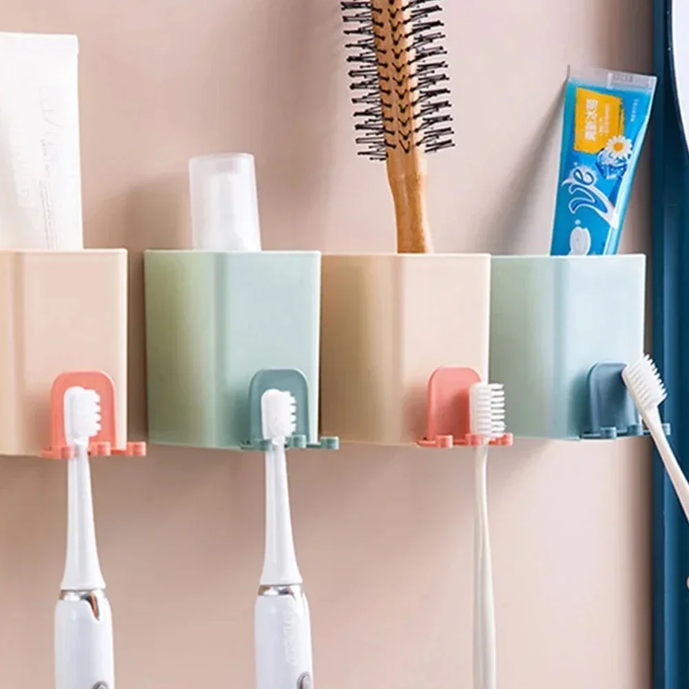 JJYY Soporte de pared para cepillos de dientes y pasta de dientes sin perforaciones, duradero y fácil de instalar, estante de almacenamiento esencial para el baño