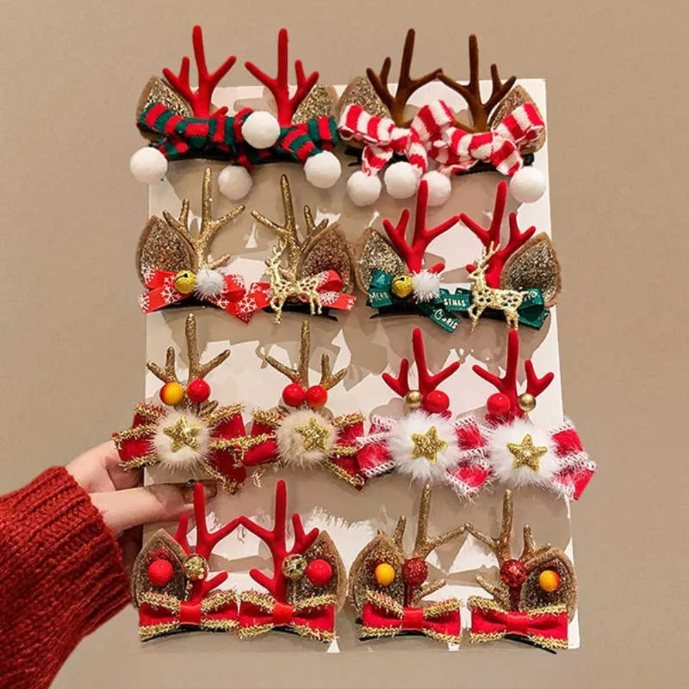 

2Pcs Christmas Antler Hair Clips Pendants Xmas Ornaments Merry Christmas Decor For Girl Reindeer Hair Accessories Happy New Year