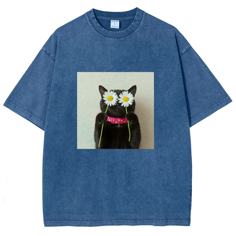 

Акварельная стирка Customscool Top — хлопковая футболка унисекс Y2K с милым сердечником, мягкий абстрактный принт, универсальность