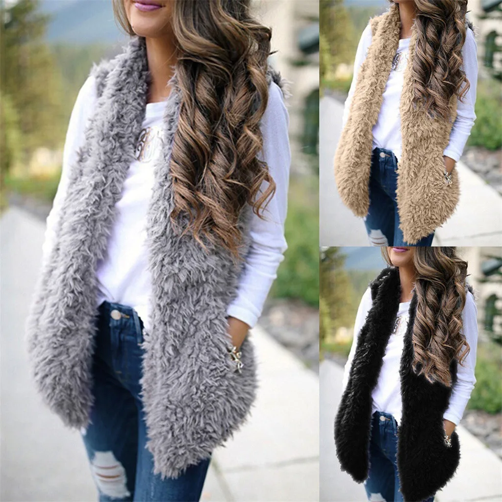 Fashion Winter Sleeveless Vests Coats Women Coats Furry Outerwear Ladies Long Cold Faux Fur Warm Vest Casual 2023