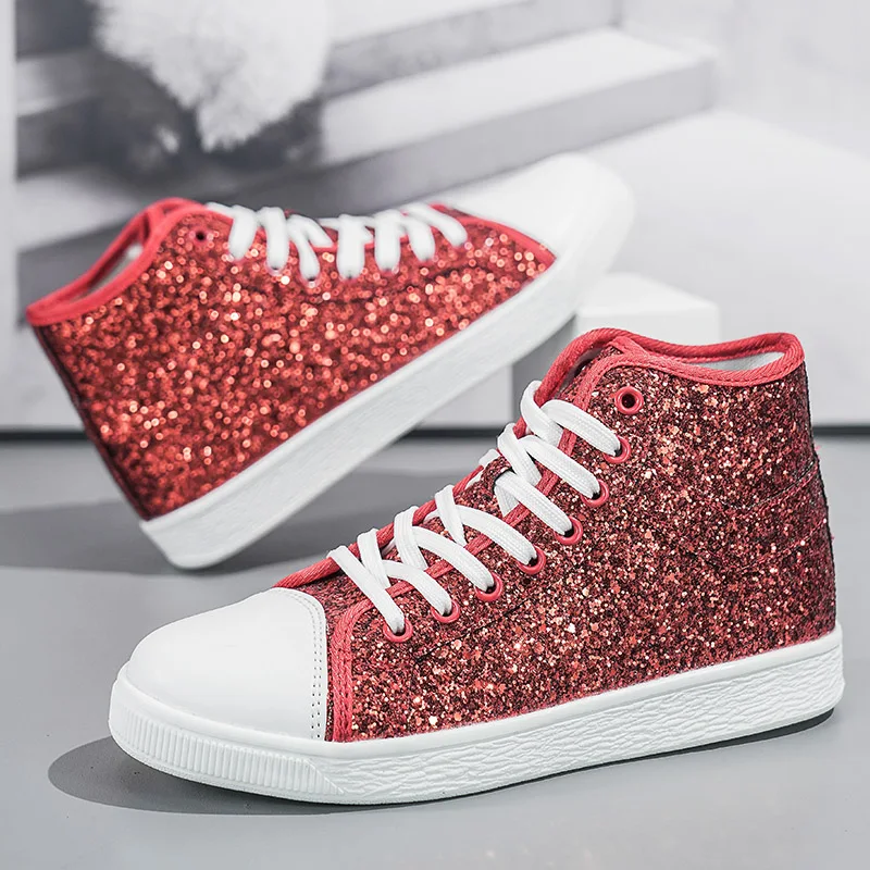 

Luxury Paillette High Top Sneakers Women Fashion Red Women's Vulcanize Shoes Stylish Comfortable Shiny Designer Shoes For Woman