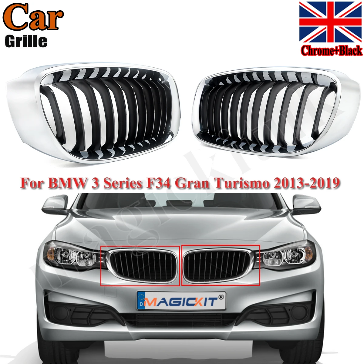 

Накладка на переднюю решетку бампера ДЛЯ BMW F34 3 SERIES 318d 320i 330i 340i 2013-2019 GRAN TURISMO ПЕРЕДНЯЯ KIDNEY GRILLE Хром Черный