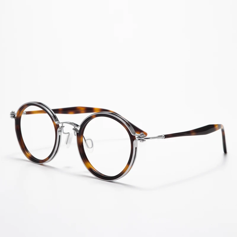Popular Japanese Handmade Round Titanium Acetate Glasses Frame Men Women Ultralight Eyeglasses Retro ARLT5862 Tortoise Eyewear
