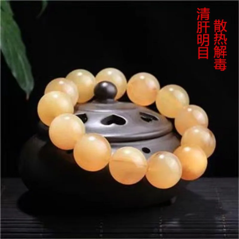 Buddha Beads Bracelet Plateau Natural Icy Yellow Material Old Sheep Horn with Bloodshot Men and Women Crafts