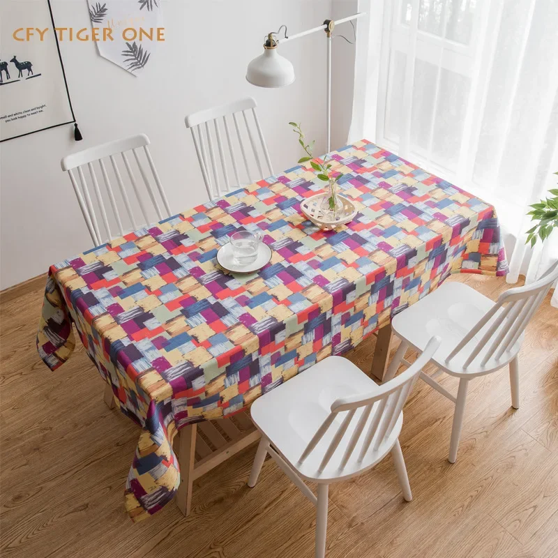 Cotton Linen Colored Checkered Tablecloth Antifouling Rectangular Tablecloth Resistant Coffee Table Mat Table Cover