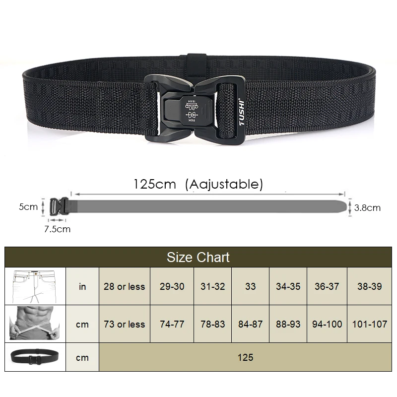 VATLTY New Black men's Tactical Outdoor Belt 105cm-125cm Tight Nylon Military Belt Alloy Buckle Quick Release Casual Girdle Male