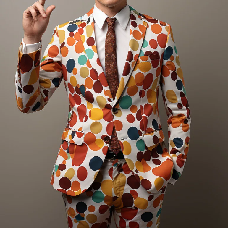 Men's polka dot 3D digital printing suit, party stage night, cool performance suit, two pieces.