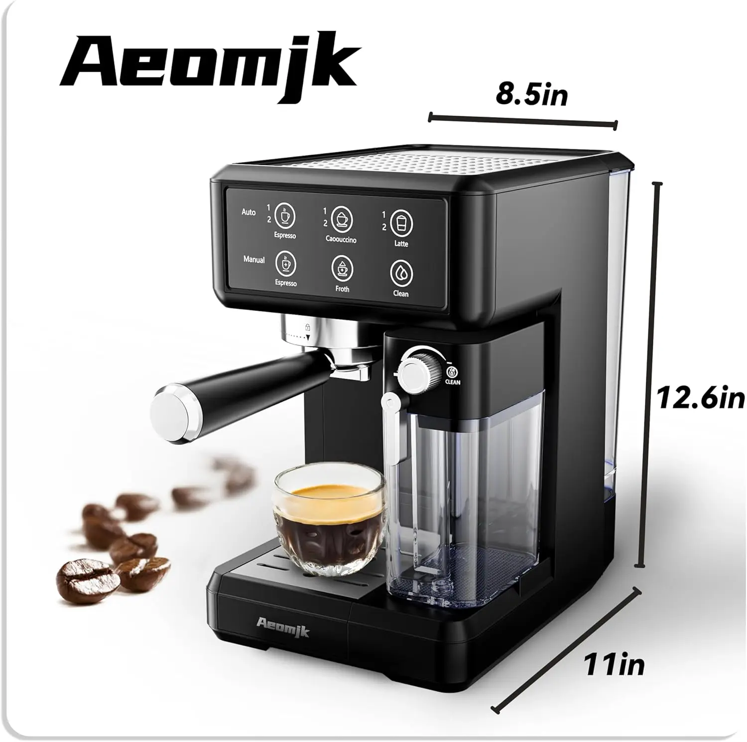ماكينة صنع القهوة Aemojk Espresso وCappuccino، عملية بلمسة واحدة، ماكينة صنع القهوة المكتبية مناسبة، مع رغوة الحليب الأوتوماتيكية، 2
