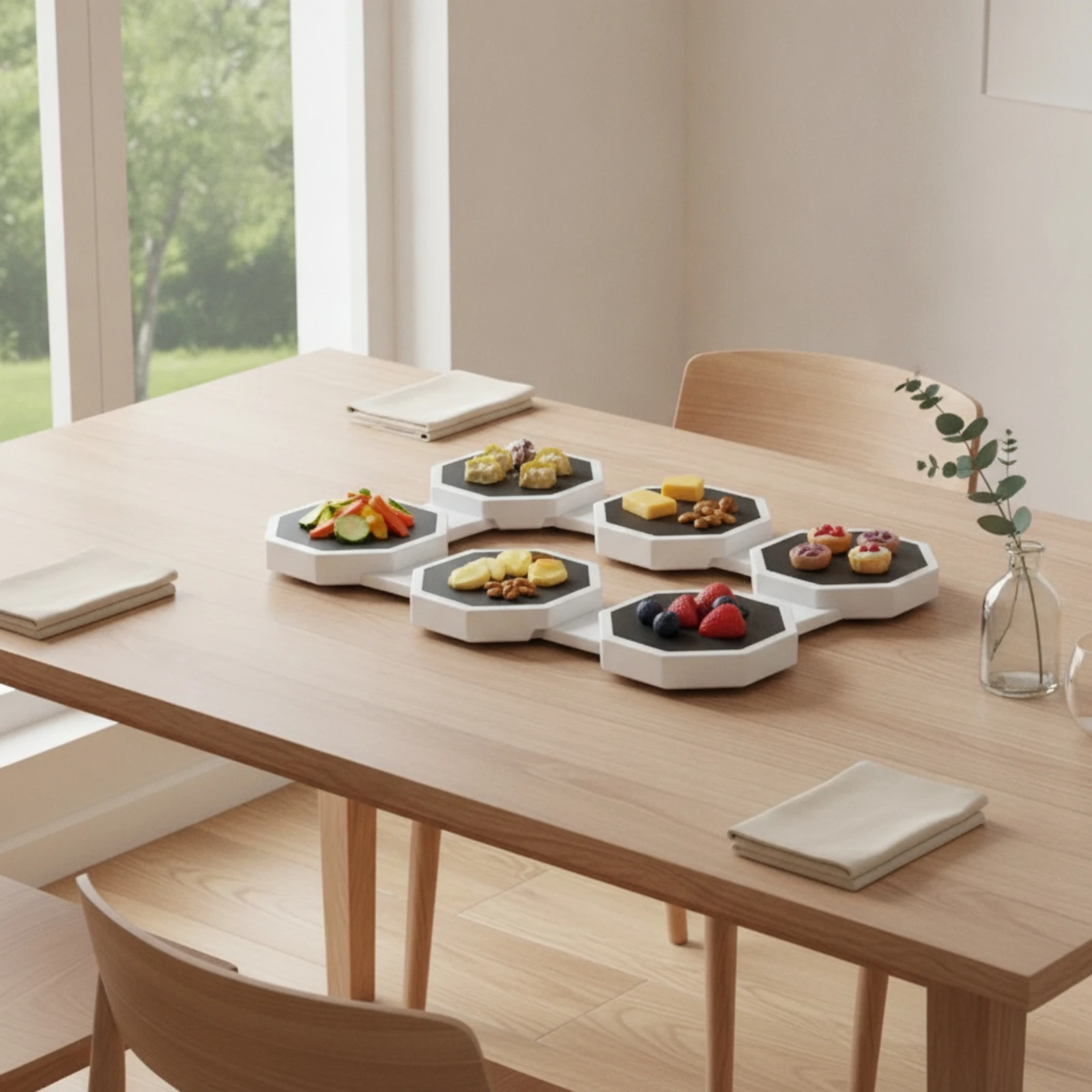 Tabletop Tray with Octagonal Plates Adjustable Rotating Tray with Trays Rotating Tray Expandable for Families, Dining Table