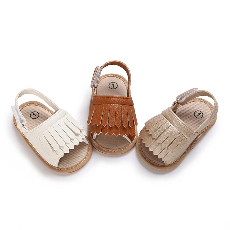 

Baby Shoes Summer Newborn Girl Fringe Sandals PU Leather Flats Soft Rubber Sole Anti-Slip Crib First Walker Shoes