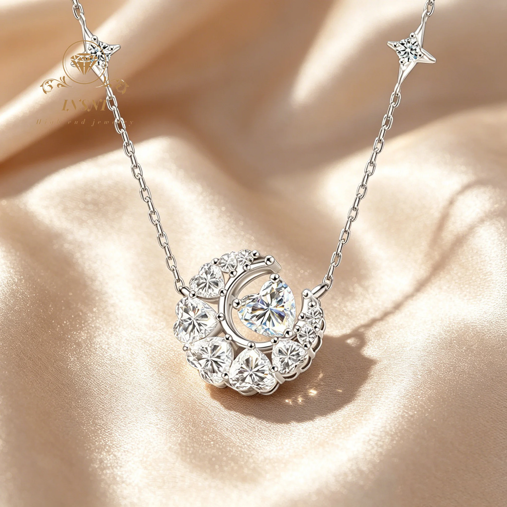 925 Sterling Silver Moissanite Star and Moon Necklace Female Design Sense Autumn and Winter High-end Love Collarbone Chain