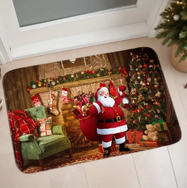 Merry Christmas Santa Claus Printed Door Mat Christmas Holiday and For Entrance Bedroom Kitchen Christmas Door Mat Decoration