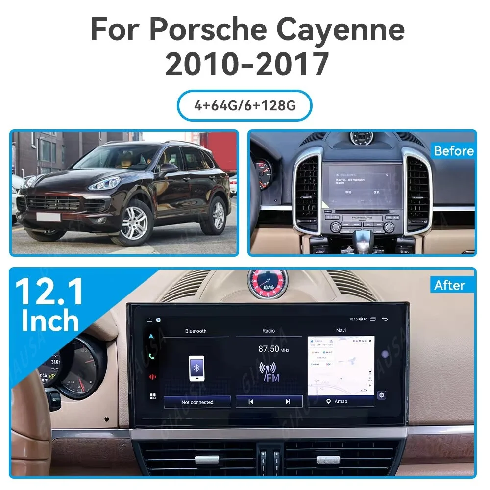 

12.3 inch Car Multimedia Video Player For Porsche Cayenne 2010 2011-2017 GPS Navigation Android13 Radio Stereo Wireless Carplay
