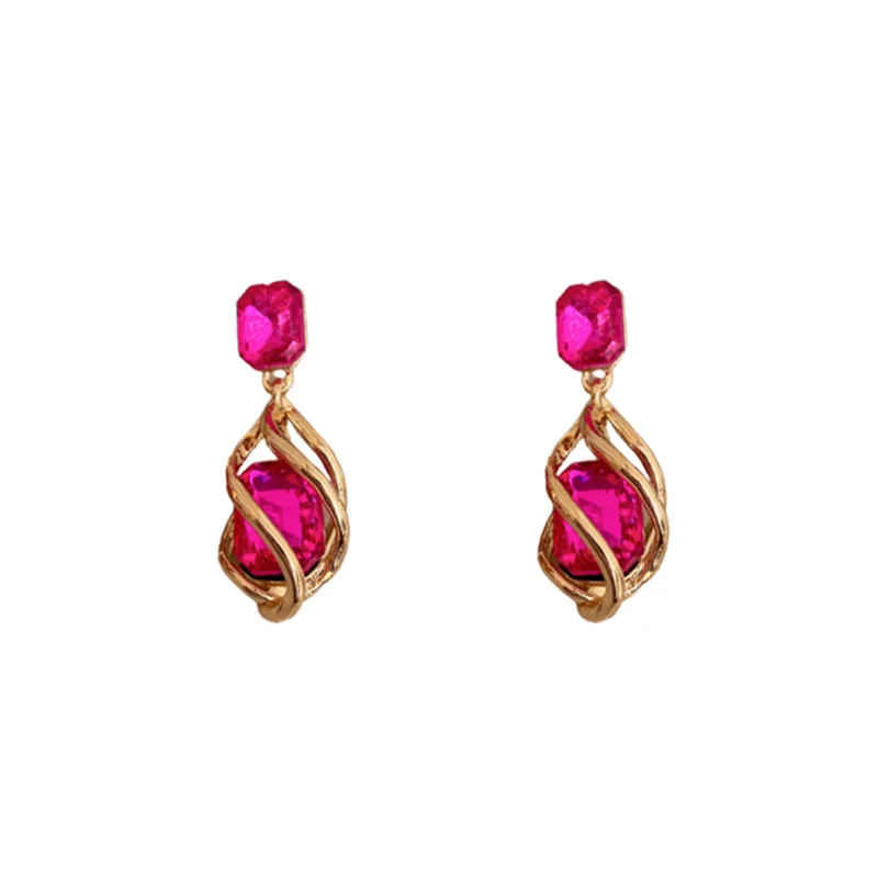 Pendientes de gota huecos de diamantes de imitación cuadrados para mujer, pendiente colgante, joyería de moda femenina, doble bucle de remolino exagerado