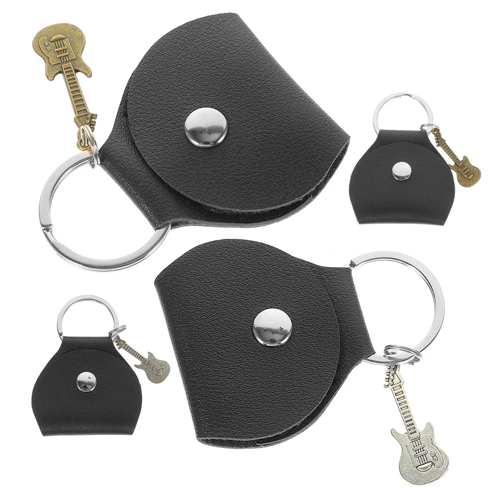 

4 Pcs Guitar Pick Case Keychain Storage Bag Pendant Portable Small Size Metal Musical Instrument Accessory