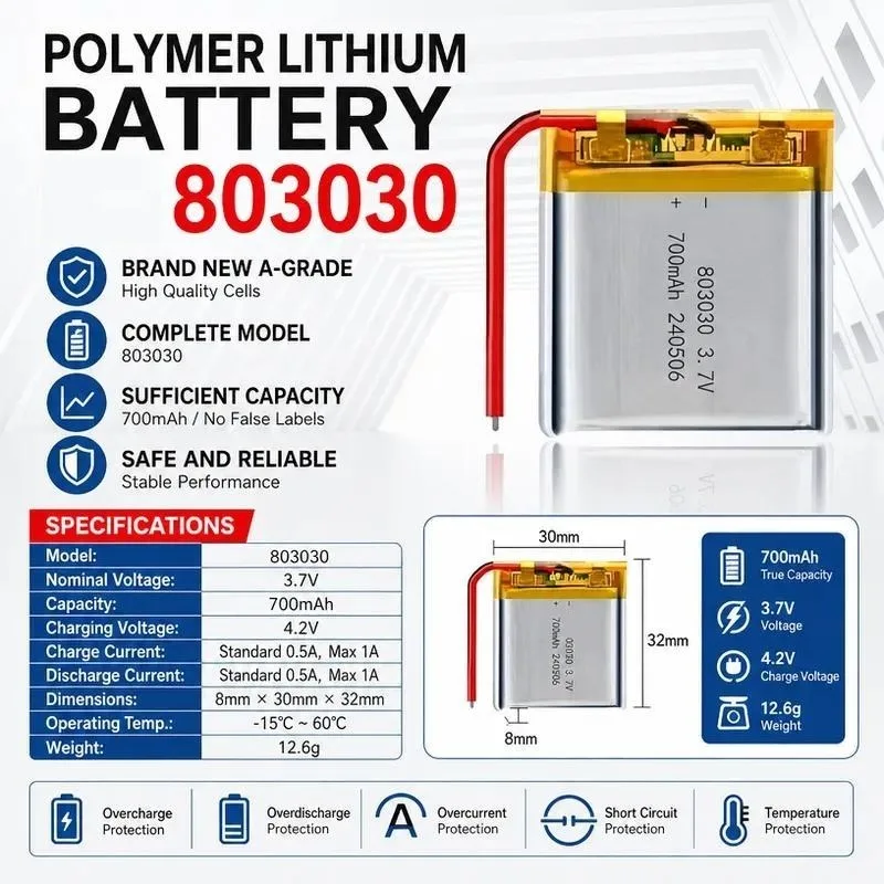 50pcs for 803030 Polymer Lithium Battery 700mAh 3.7V Rechargeable Li-ion Battery Pack for DIY Electronics Projects