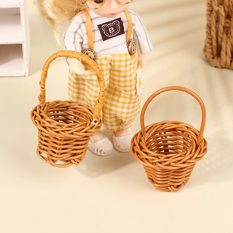 1PC Dollhouse Miniature Woven Flower Basket Hand Basket Storage Basket Kids Pretend Play Toy Doll House Accessories