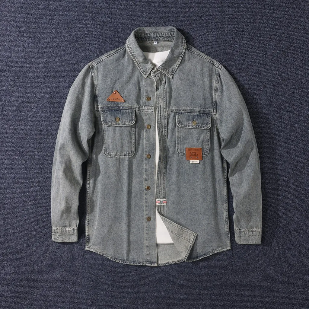 Men's Spring And Autumn Wear Japanese Retro Washed Tooling Shirt Casual Jacket