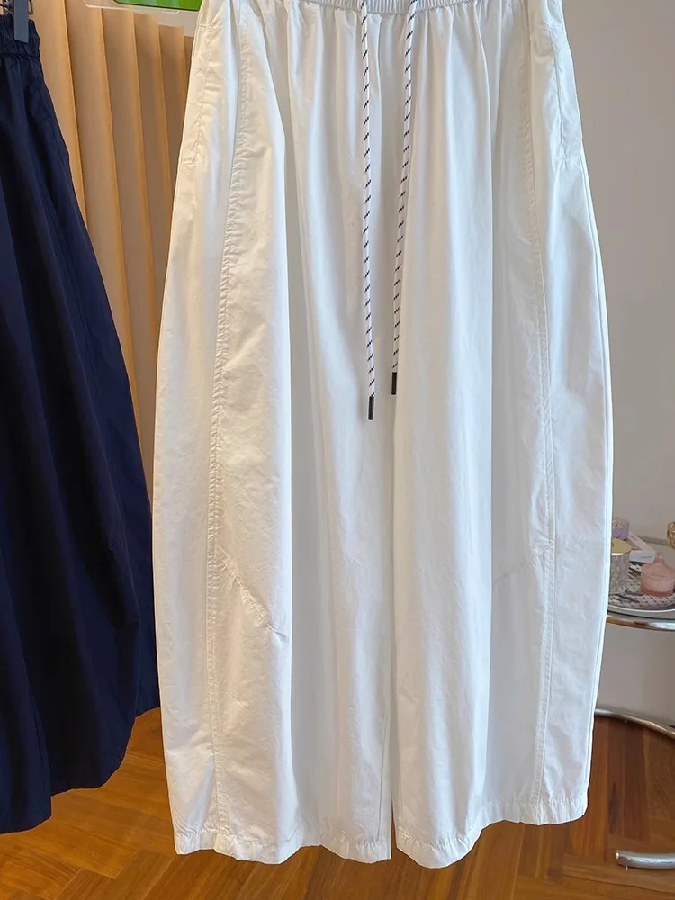 Ele White Casual Pants Women's Summer New Loose Thin Banana Pants Wide Leg Pants Knife  Pants Versatile High Waist St...