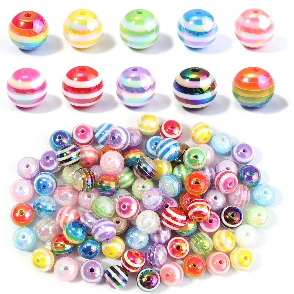 

10pcs/lot 16mm Colorful Striped Resin Beads Loose Spacer Big Hole Round Beads For DIY Charms Bracelet Necklace Jewelry Accessory