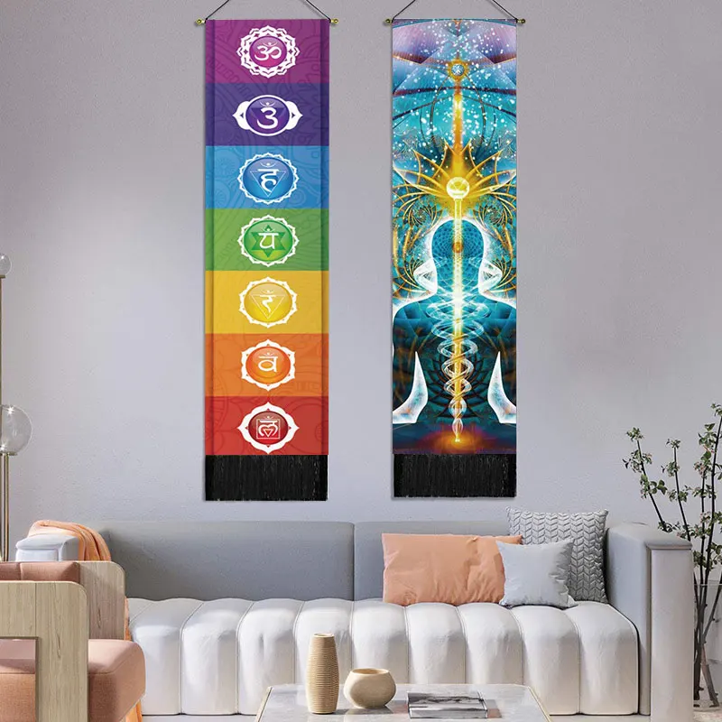 Seven Chakra Tapestry Wall Hanging Yoga Meditation Hippie Psychedelic Tapestry Chakras Tapestries for Bedroom Living Decoration