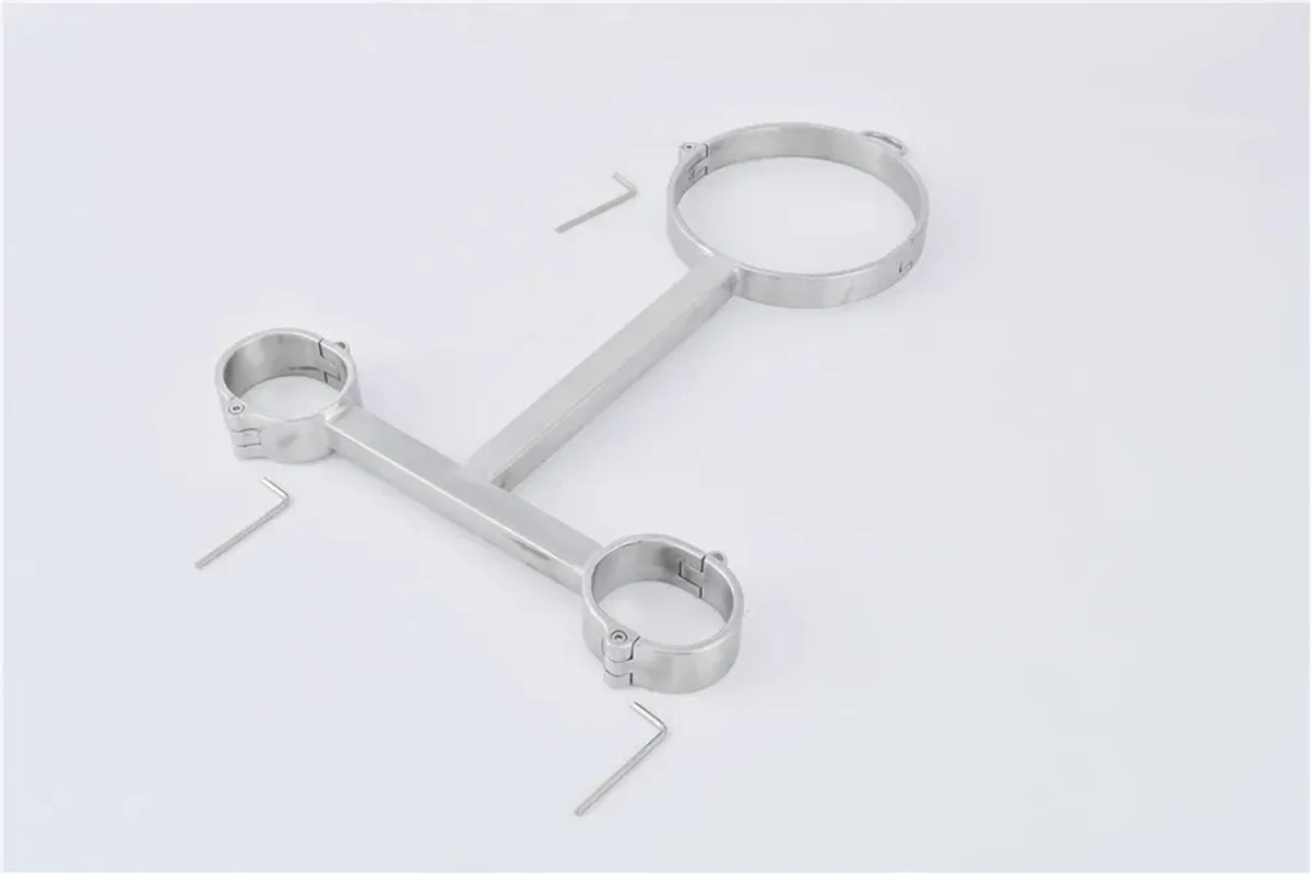 Screw Lock Stainless Steel Bondage Yoke Pillory Handcuffs Shackles Wrist Cuffs Neck Ring Collar Restraints Cangue Adult Sex Toy