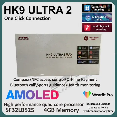 HK9 Ultra 2 Max Gen5 스마트 시계 로컬 음악 4GB ROM Amoled 화면 ChatGPT2.0 HK9 Ultra 2 남성과 여성을 위한 업그레이드된 스마트 시계
