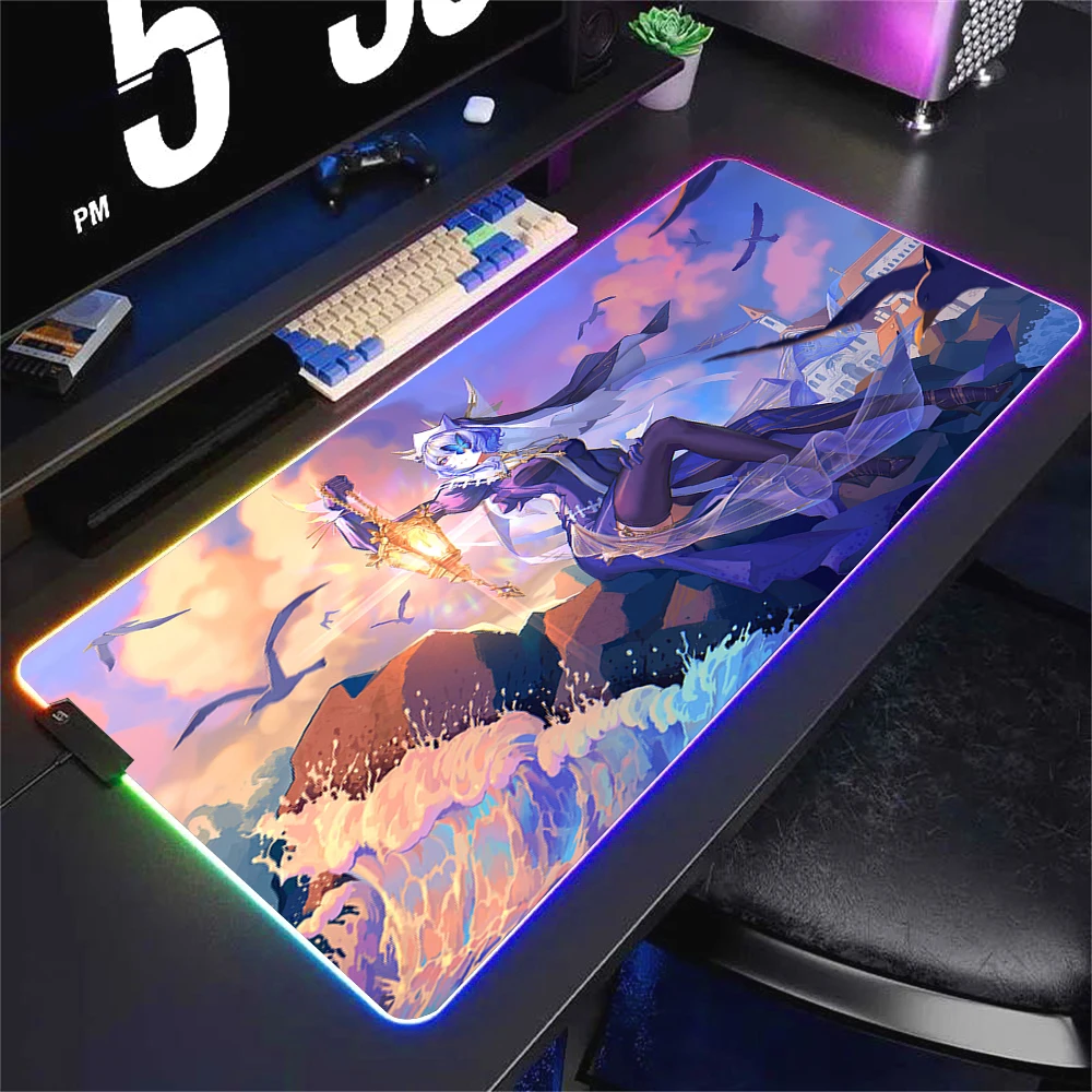 Gamer Arknights Backlight Mousepad RGB Anime Girl Skadi Rubber Mouse Pad Gaming Luminescence Non-slip Desk Mat XXL Keyboard Mats