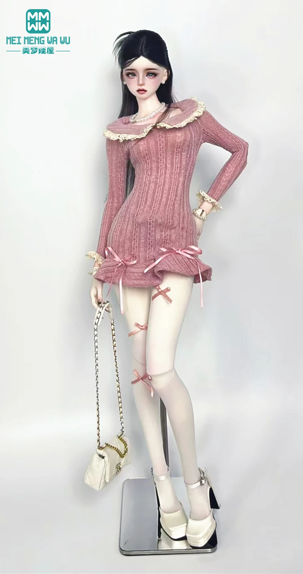 Fits 43-60cm 1/3 1/4 DD SD MSD Doll fashion knitted dress, available in pink blue gray black white